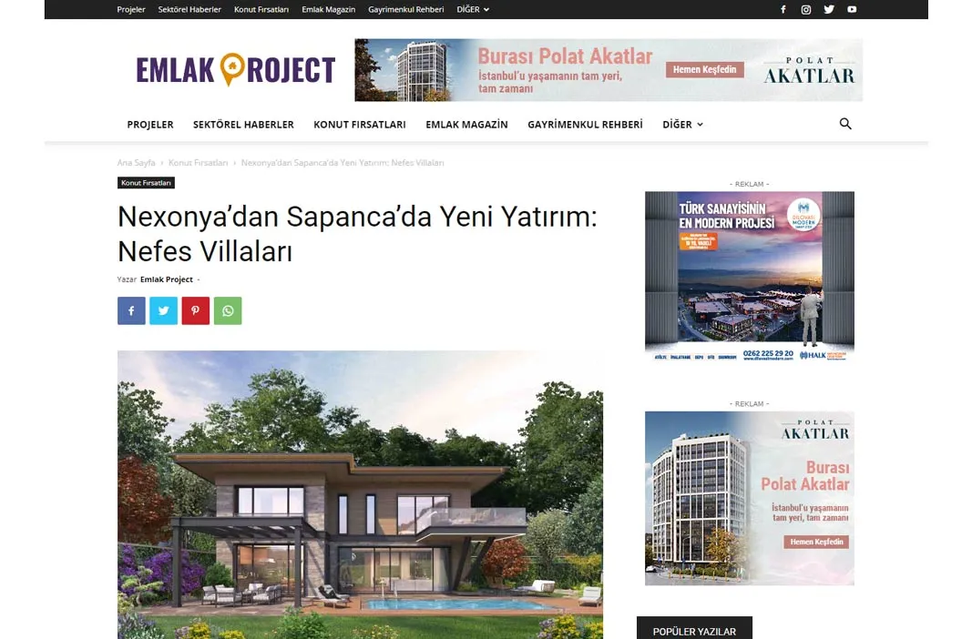 Nexonya'dan Sapanca'da Yeni Yatırım: Nefes Villaları