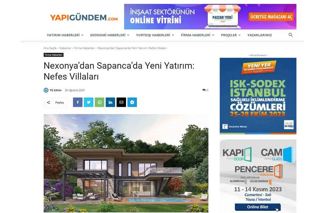 Новые инвестиции в Сапандже от Nexonya: Nefes Villaları