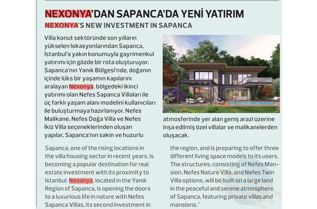New Investment by Nexonya in Sapanca: Nefes Villas