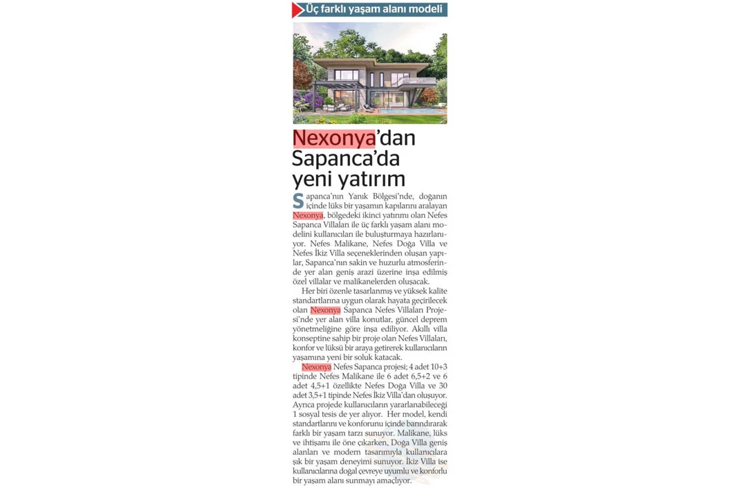 New Investment by Nexonya in Sapanca